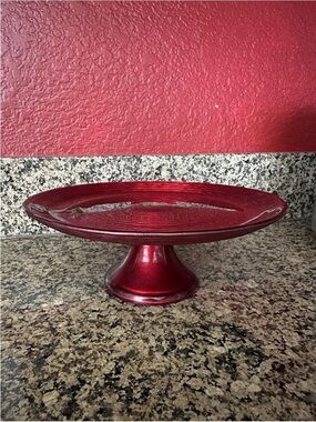 Turkish Glass Red Cake Stand Glass Pedestal Dessert Platter 8.2" Wide 3.2" Tall